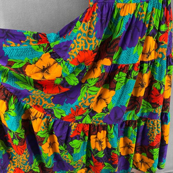 Vtg 80s 90s Two Potato Aloha Floral Midi Tiered Tie Shoulder Dress M Resort Wear - Picture 8 of 16